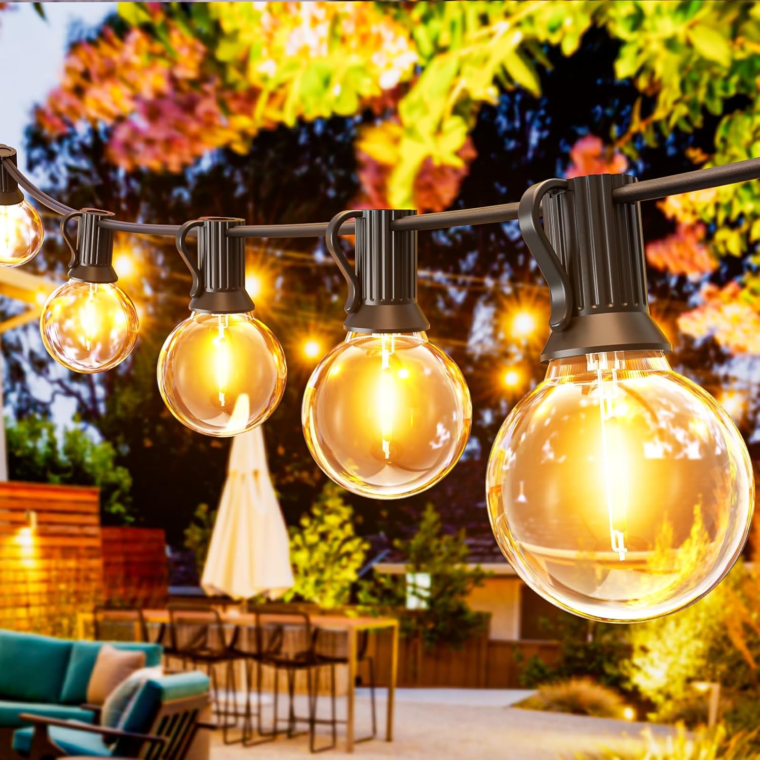 Svater String Lights Outdoor 200FT/30Mx2 Connectable Festoon Lights Mains Powere...