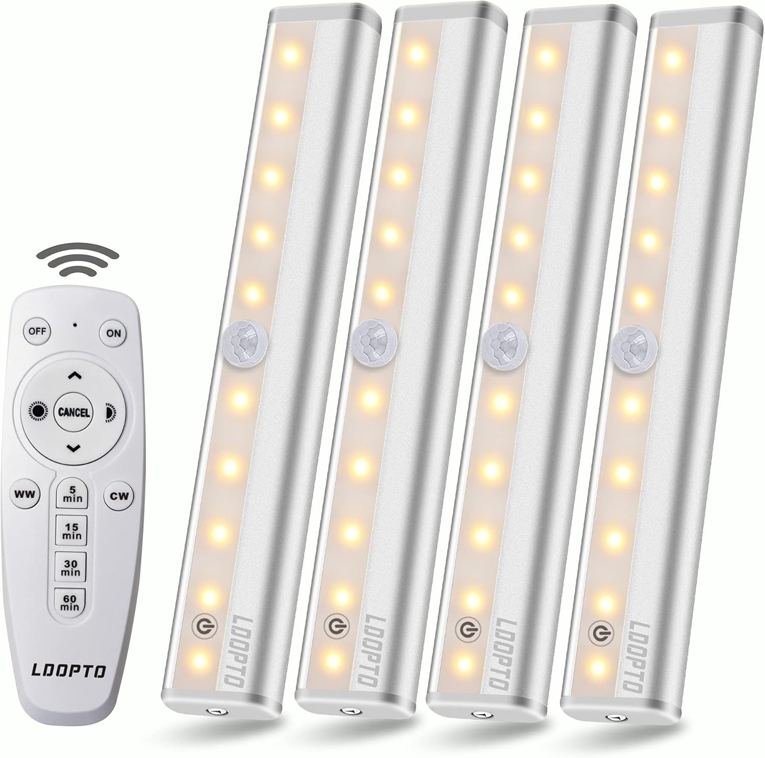 LDOPTO Under Cabinet Kitchen Lights with Remote Dimmable LED Cupboard Battery Po...