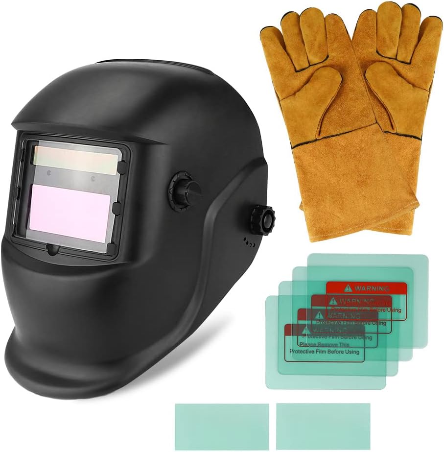 Welding Helmet Auto Darkening Solar Powered Welder Helmet with 6 Replacement Len...