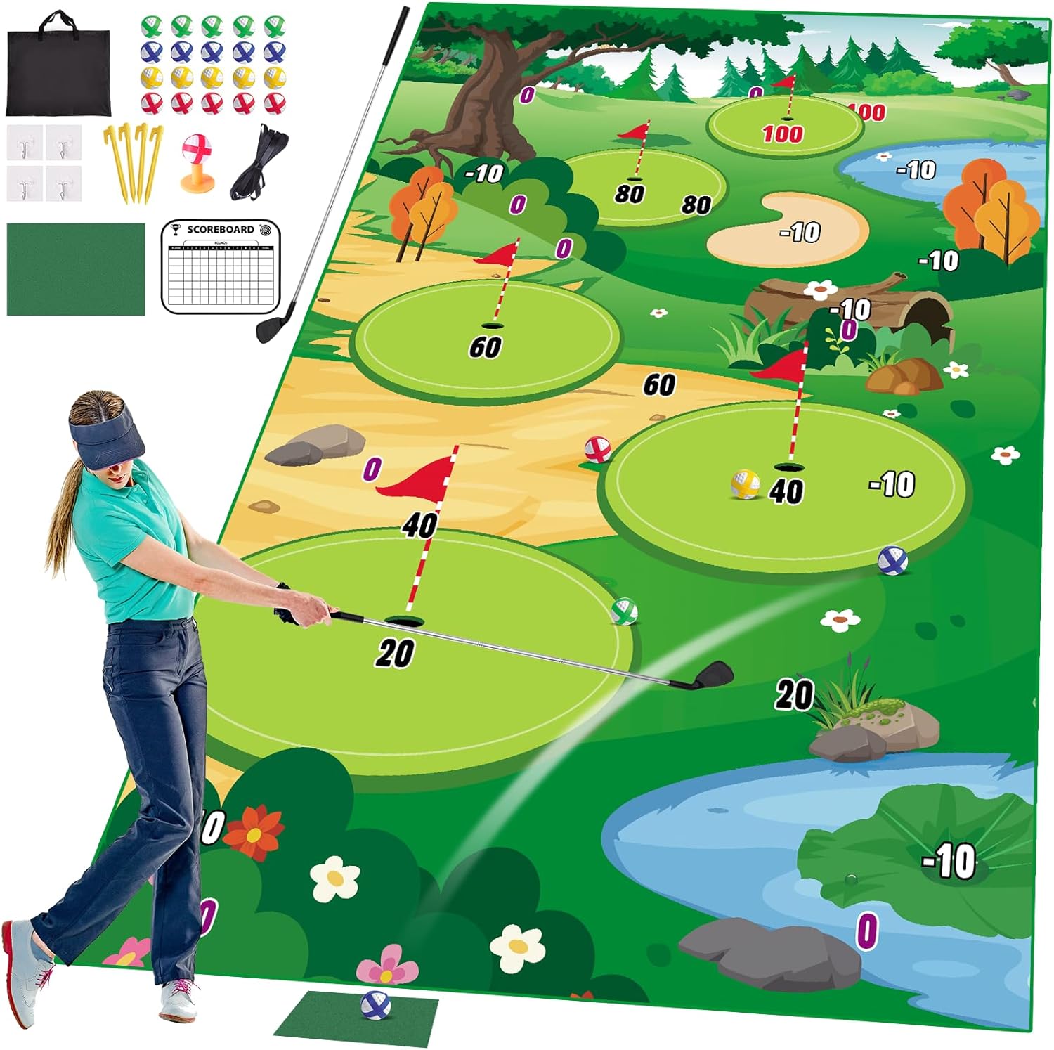 VATOS Golf Chipping Game Mat with Club, Golf Practice Mats Golf Training Mat Ind...
