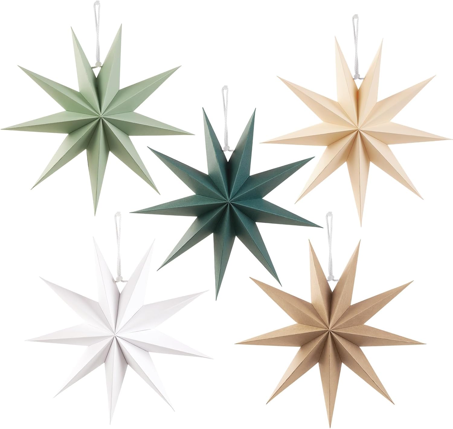 SUNBEAUTY Sage Green 9-Pointed 12 Inch Paper Star Lanterns Christmas Hanging Lam...