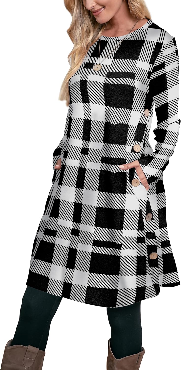 Aokosor Jumper Dress for Women Long Sleeve Dress Ladies Button Tunic Dress with...