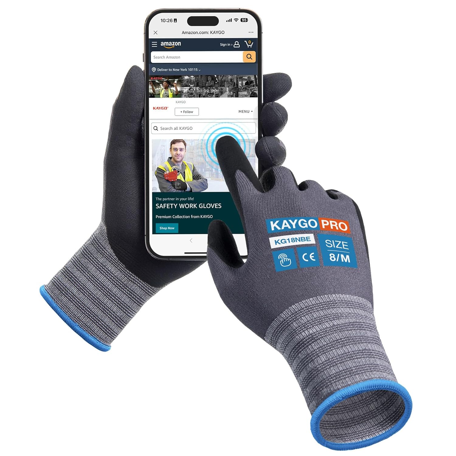 KAYGO 3 Pairs Safety Work Gloves MicroFoam Nitrile Coated Touchscreen, KG18NBE,...
