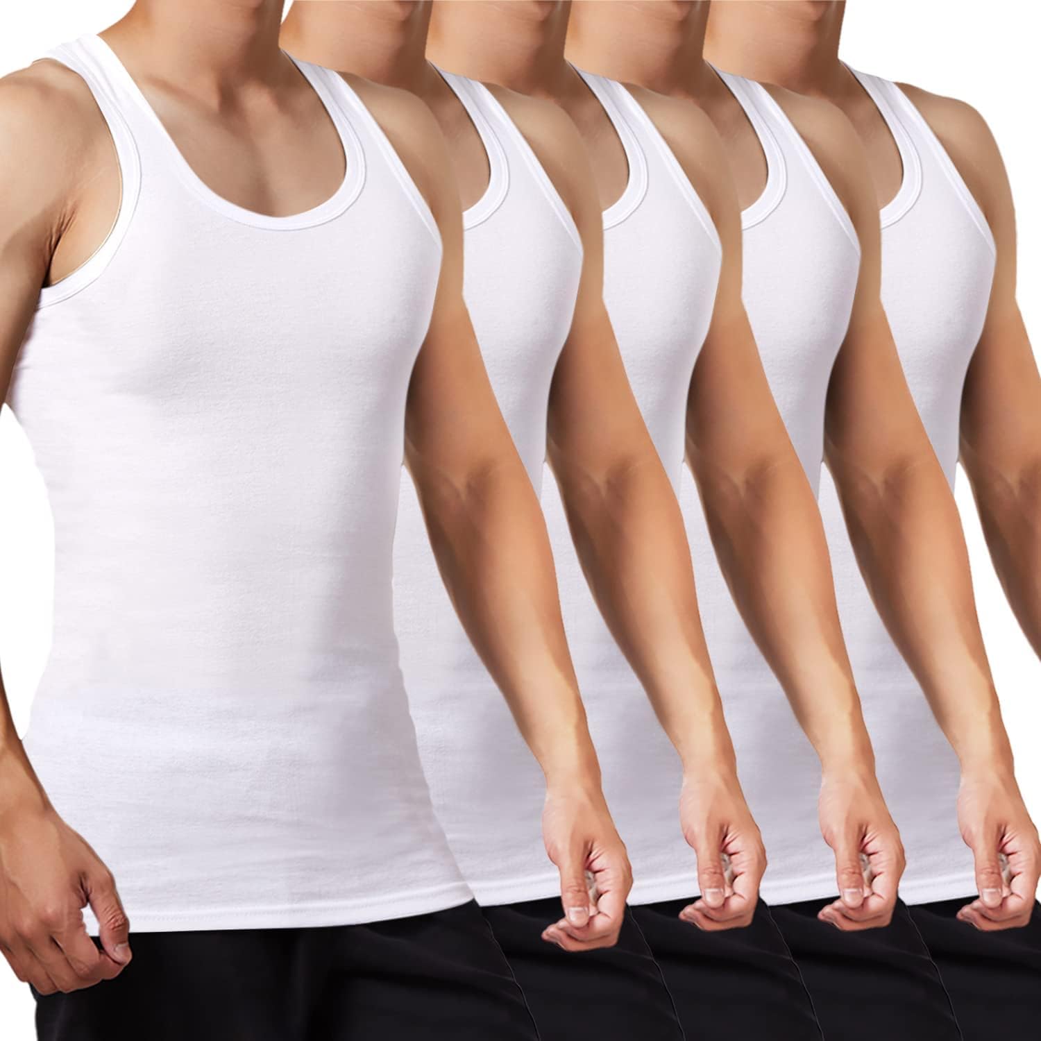 FALARY Mens Vest Tops Pack of 5 Tank Tops Fitted 100% Cotton M 5x White