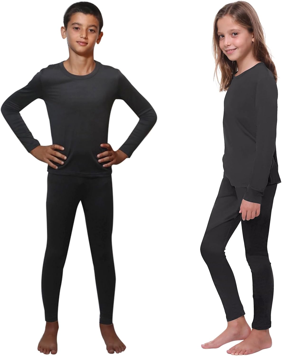 Kids Thermal Underwear Skins Set Long Sleeve Top Vest and Long Johns Leggings, B...