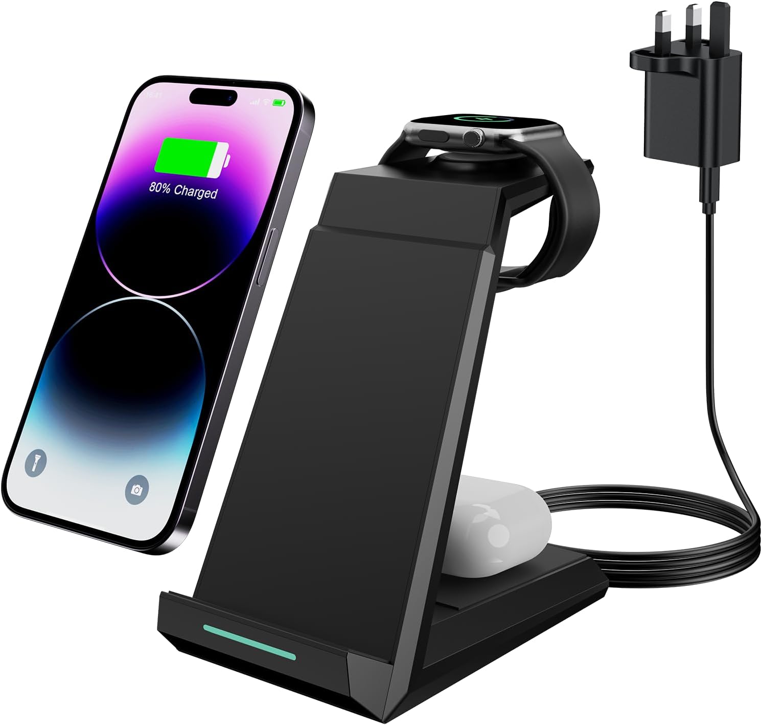 Wireless Charger 3 in 1 - ADADPU 15W Fast Charging Station for Apple Watch Serie...
