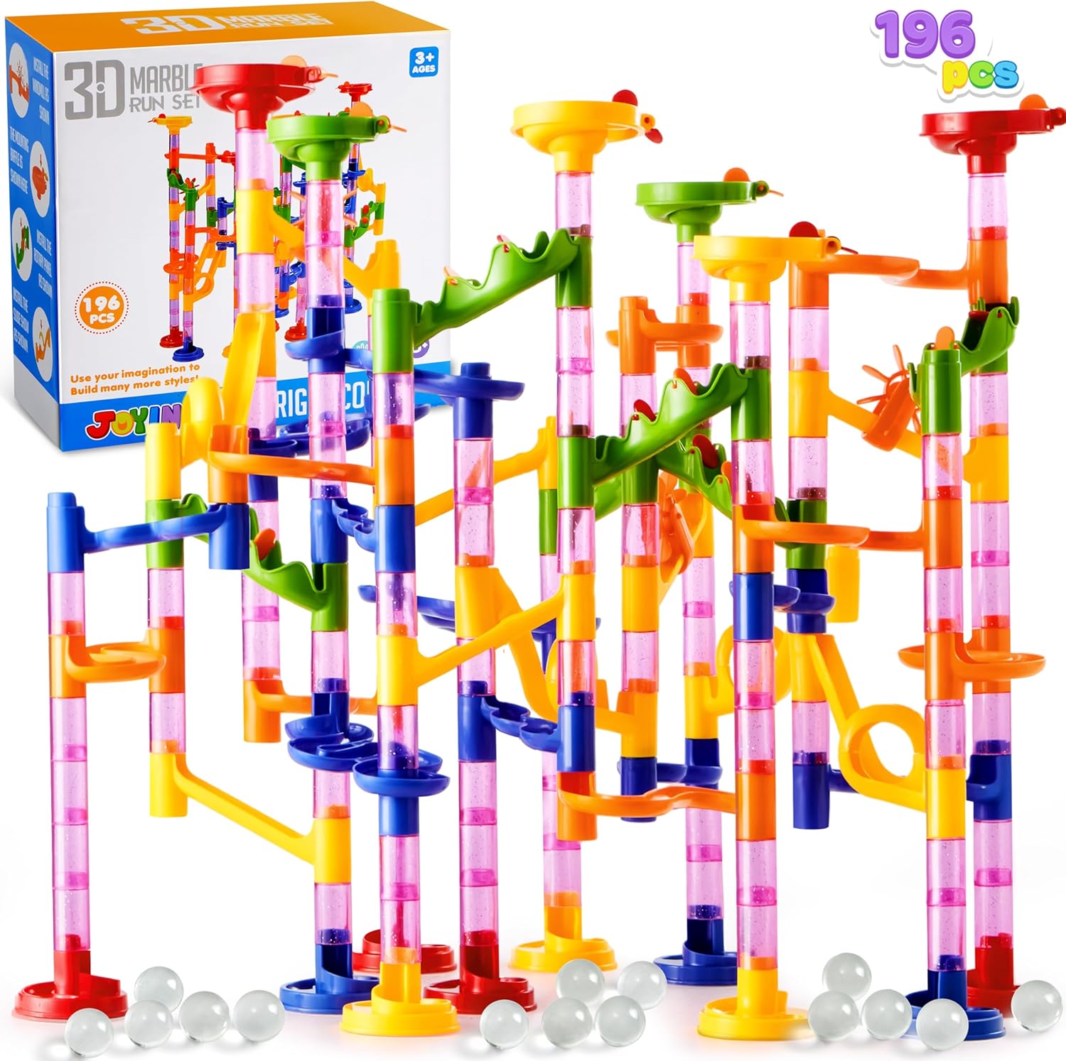 JOYIN 196 Pcs Marble Run Compact Set, Construction Building Blocks Toys, STEM Le...