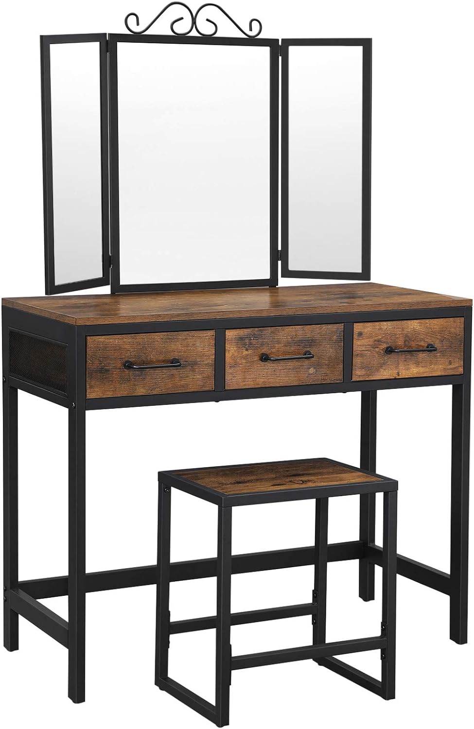 VASAGLE Dressing Table and Stool Set, Dressing Table with Triple Fold Mirror, 3...
