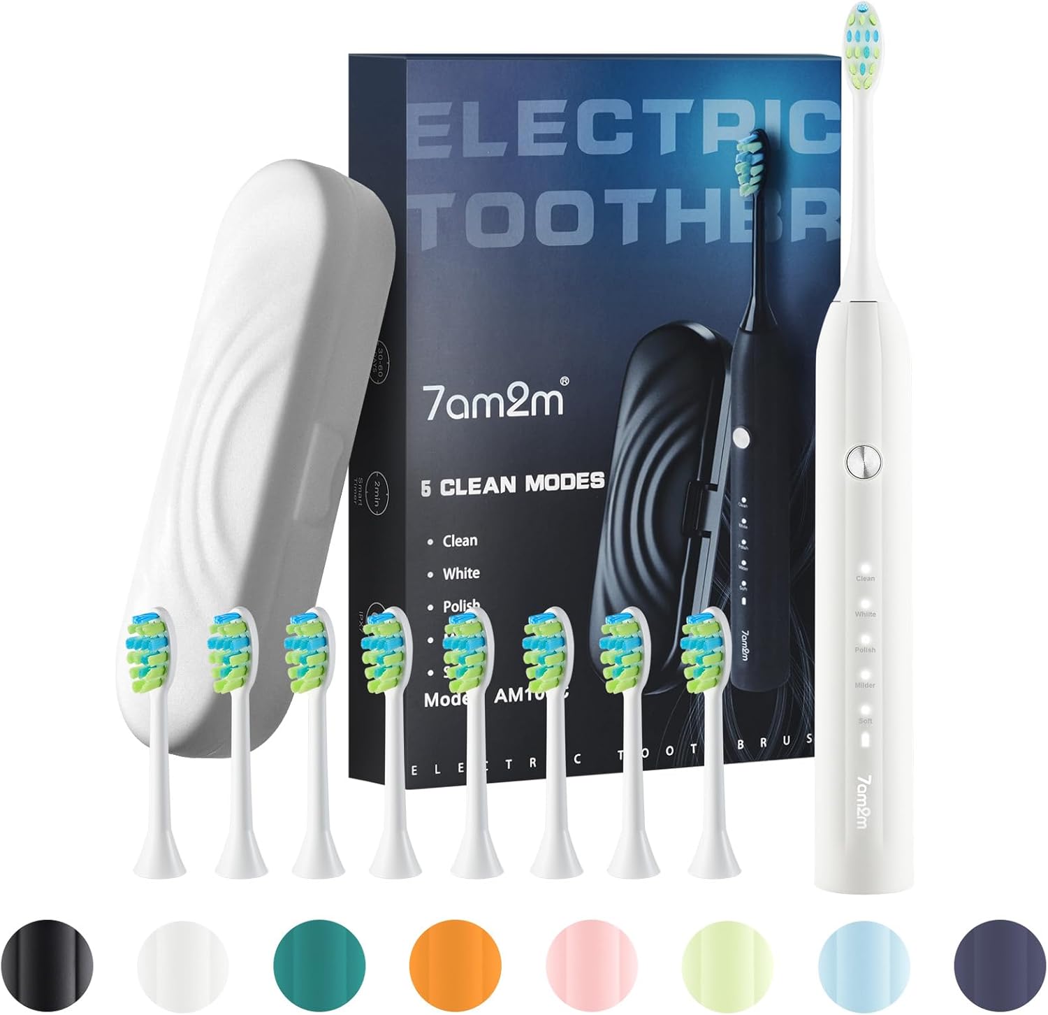 7am2m Sonic Electric Toothbrush for Adults and Kids, with Travel Case and 8 Brus...