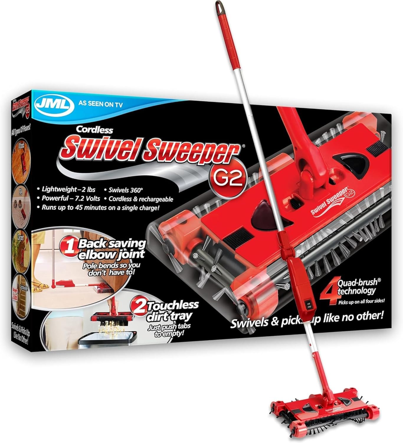 JML Swivel Sweeper - Battery-powered lightweight floor sweeper that gets everywh...