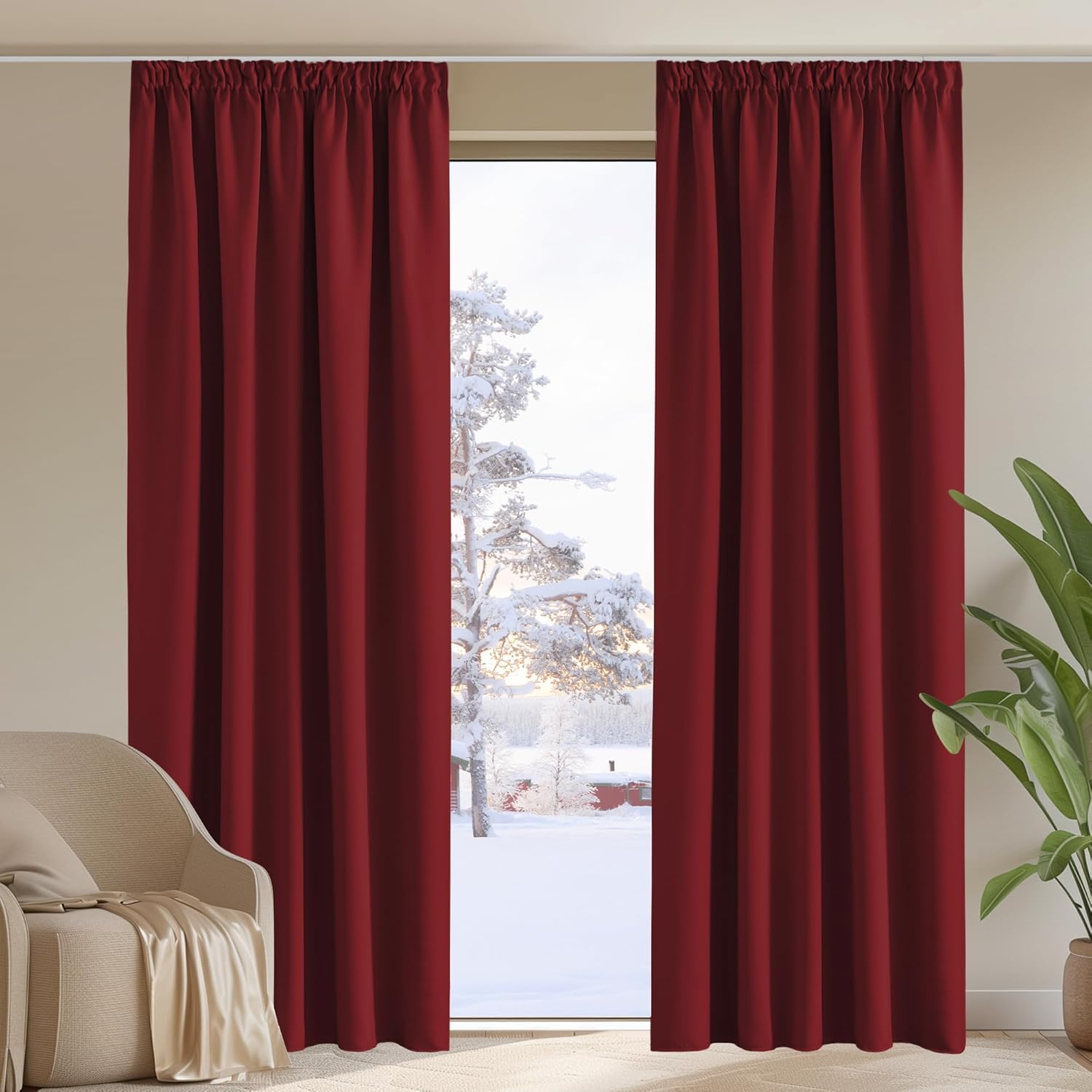 PONY DANCE Indoor Christmas Decoration Curtain - 90 Inch Drop Thermal Insulated...