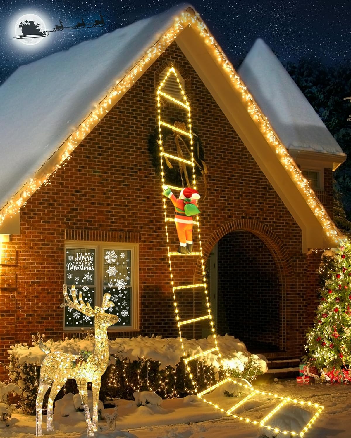 iShabao 9.8Ft Ladder Christmas Lights with Santa Claus - 310 LED Outdoor Christm...