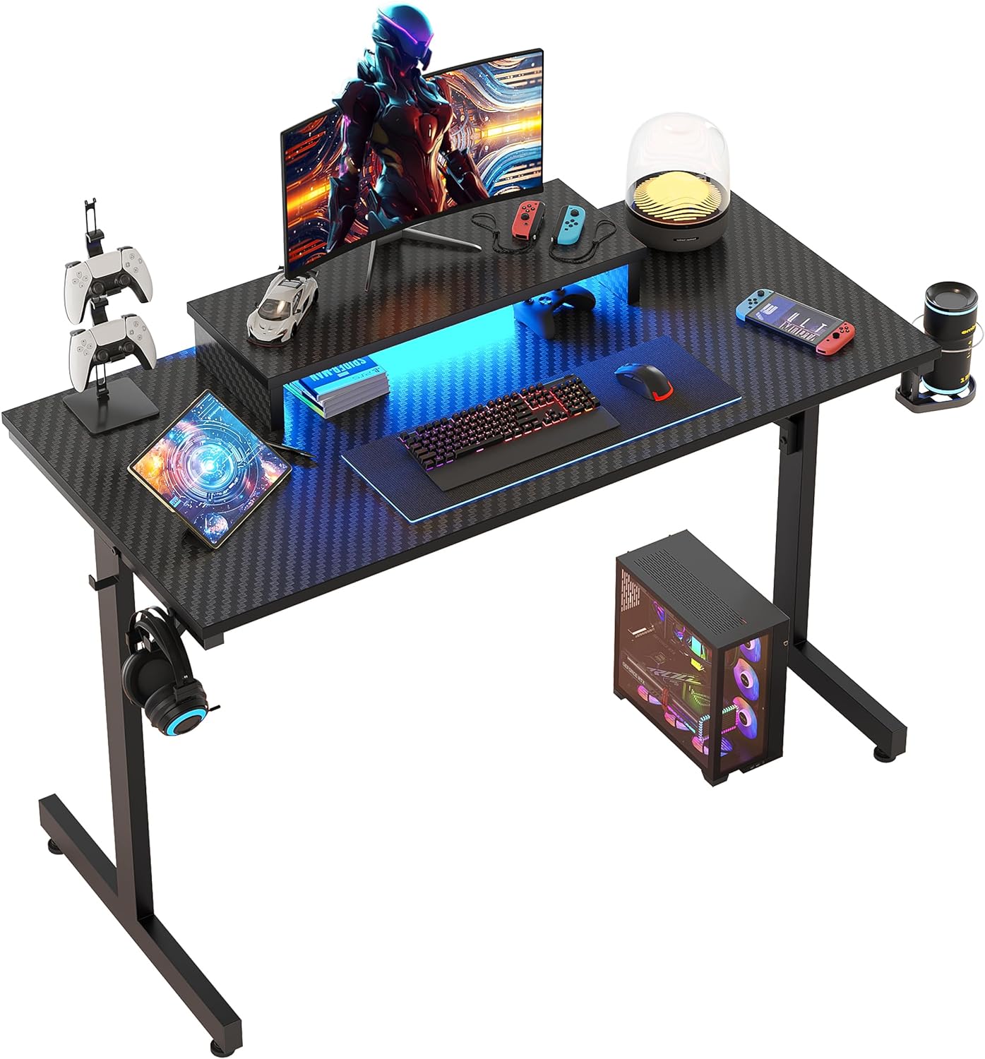 Bestier Small Gaming Desk 106.6 CM LED Computer Desk with Monitor Stand Gamer Wo...