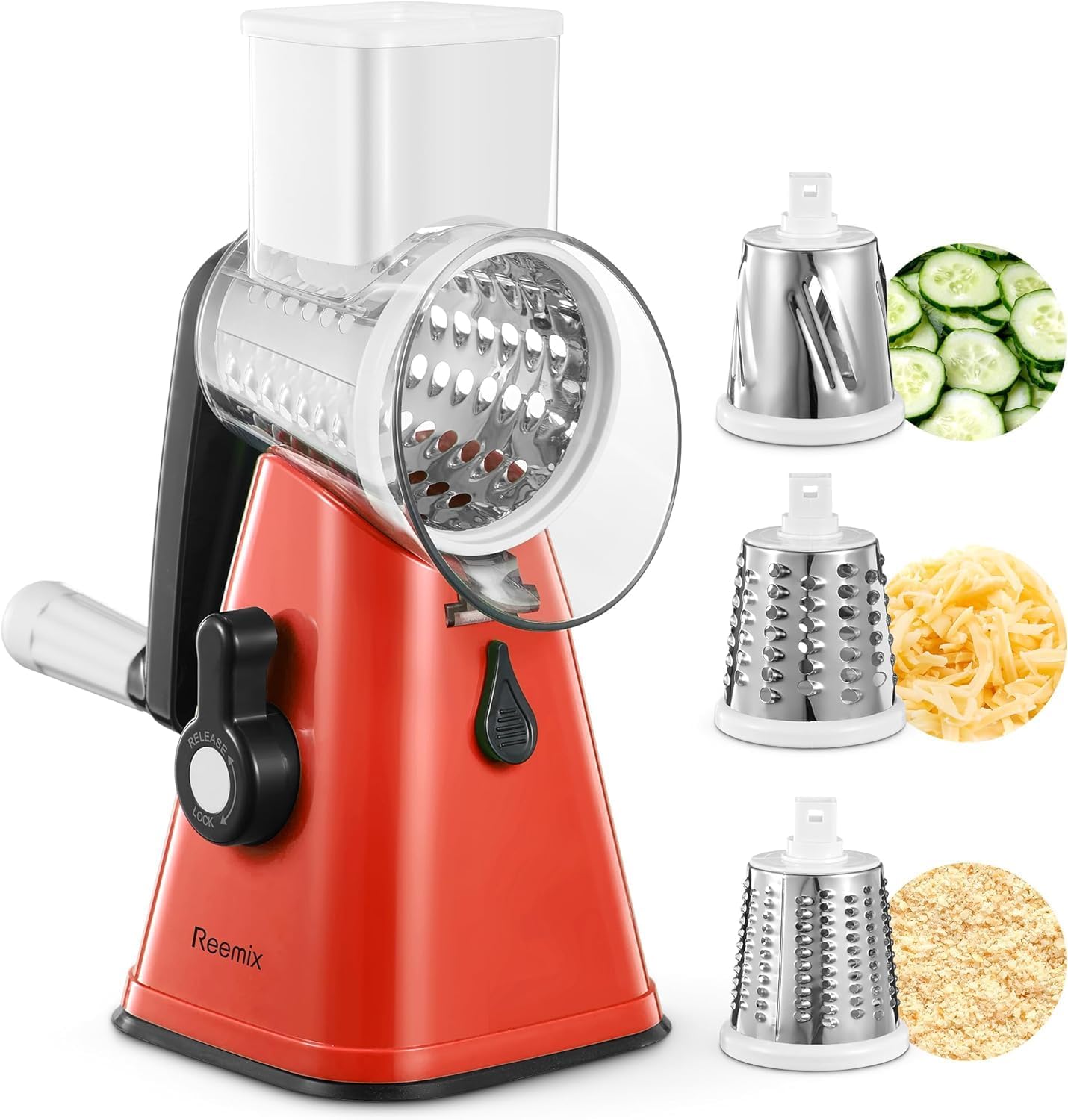 Rotary Cheese Grater, Reemix Rotary Vegetable Slicer, Rotary Kitchen Mandoline V...