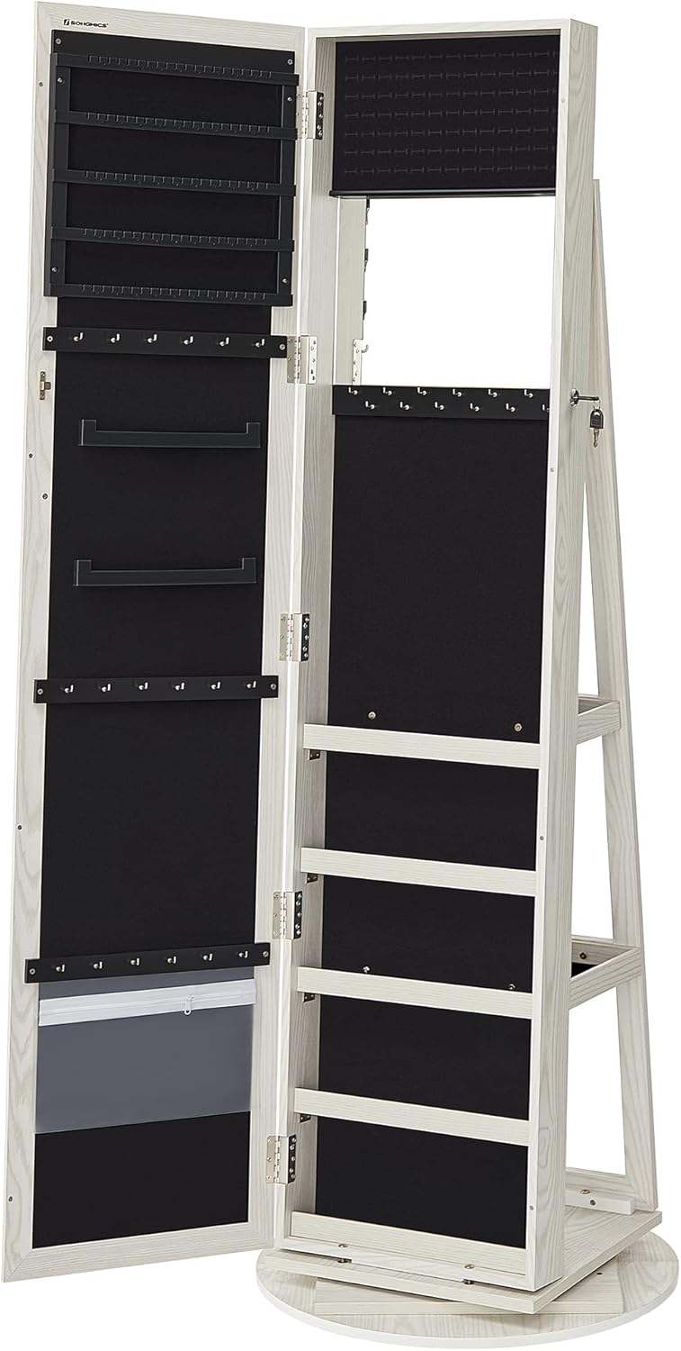SONGMICS Jewellery Organiser, Freestanding Jewellery Cabinet with Full-Length Mi...