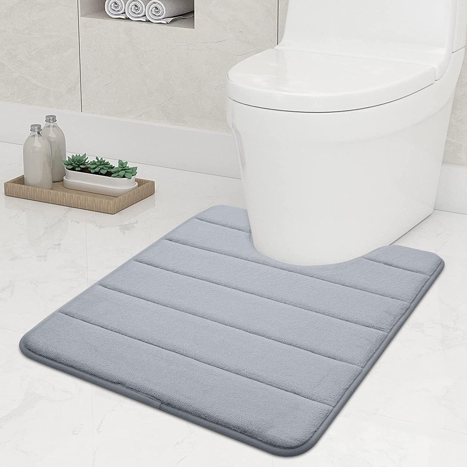 smiry Non-Slip Toilet Mat, Extra Soft U-Shape Ultra Absorbent Memory Foam Bathro...