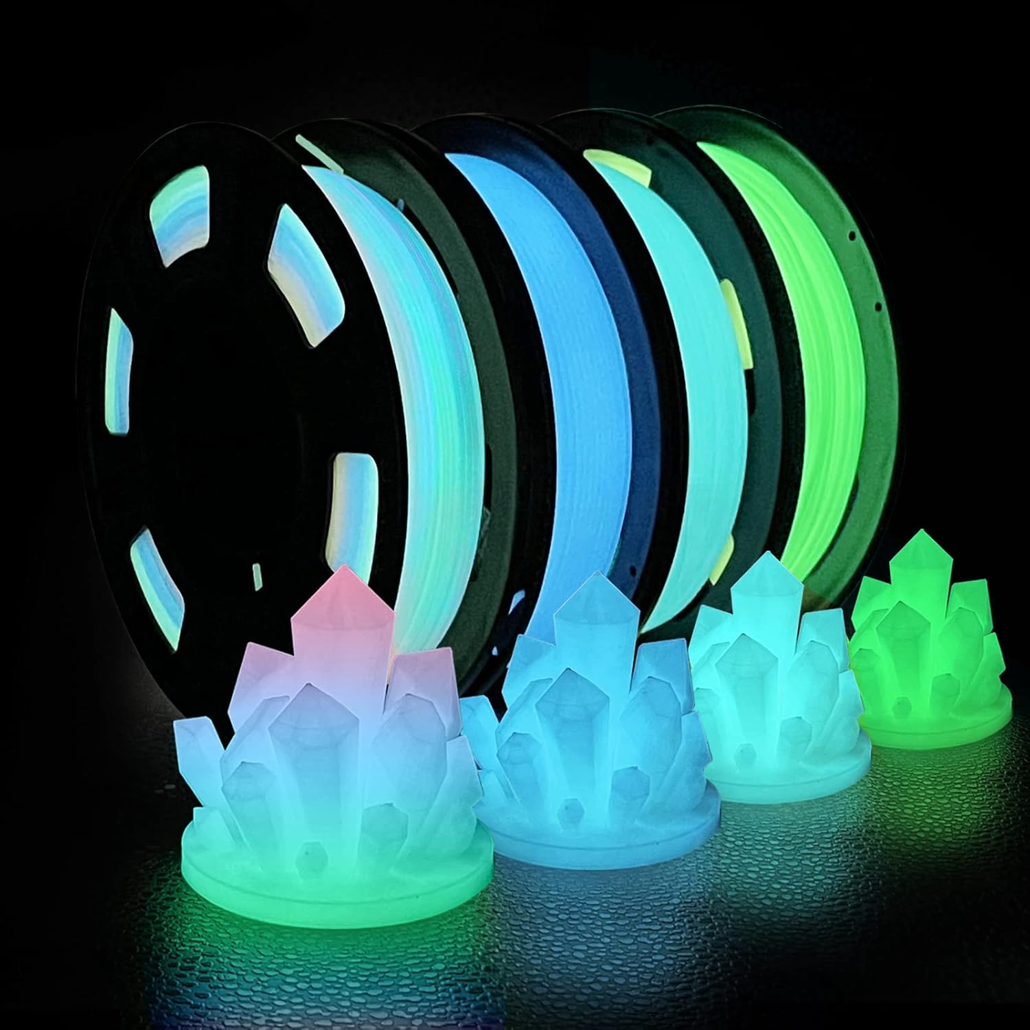 ISANMATE PLA Filament 1.75mm 1kg, Glow in The Dark Green, Blue, Blue-Green, Mult...