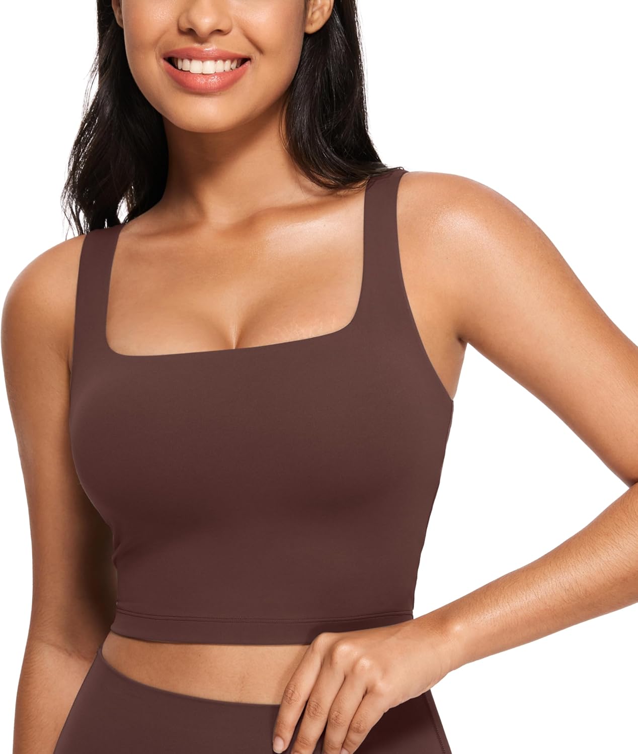 CRZ YOGA Women's Butterluxe Square Neck Sports Bra Padded Wireless Crop Top Gym...