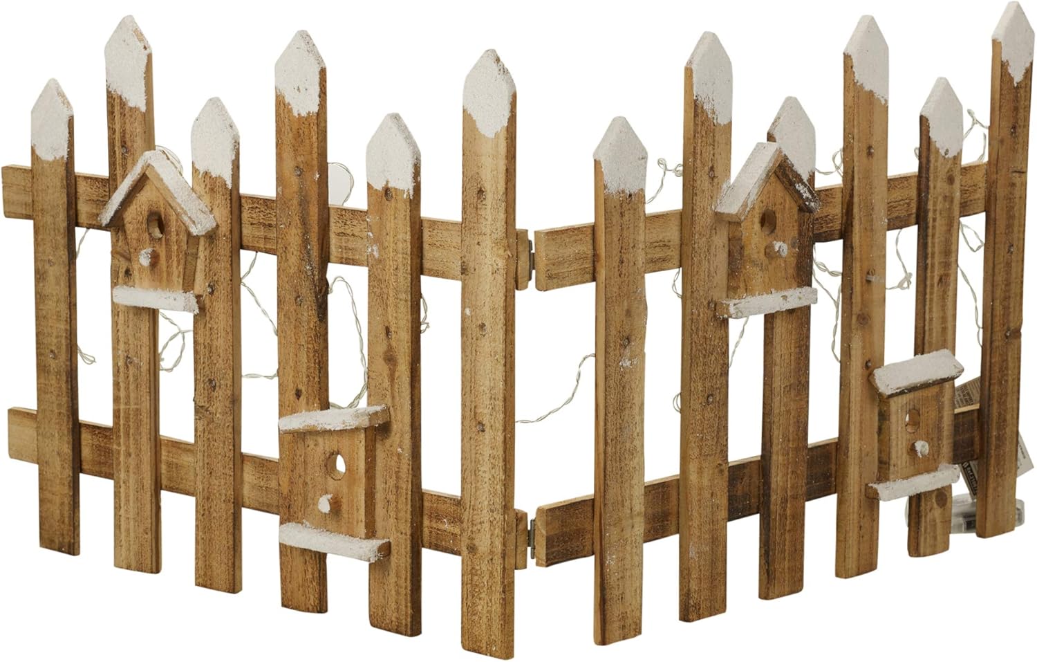 URBNLIVING Christmas Tree Skirt Stand Rustic Wooden Snow Fence 30 LED Lights (Br...