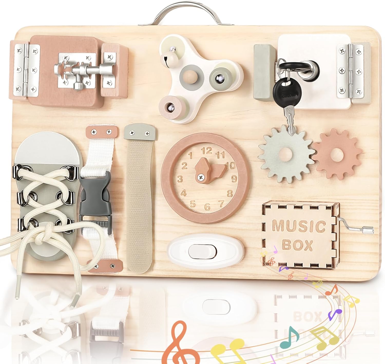 Joyreal Wooden Busy Board for Toddlers - Sensory Board Montessori Toys 1 2 3 Yea...