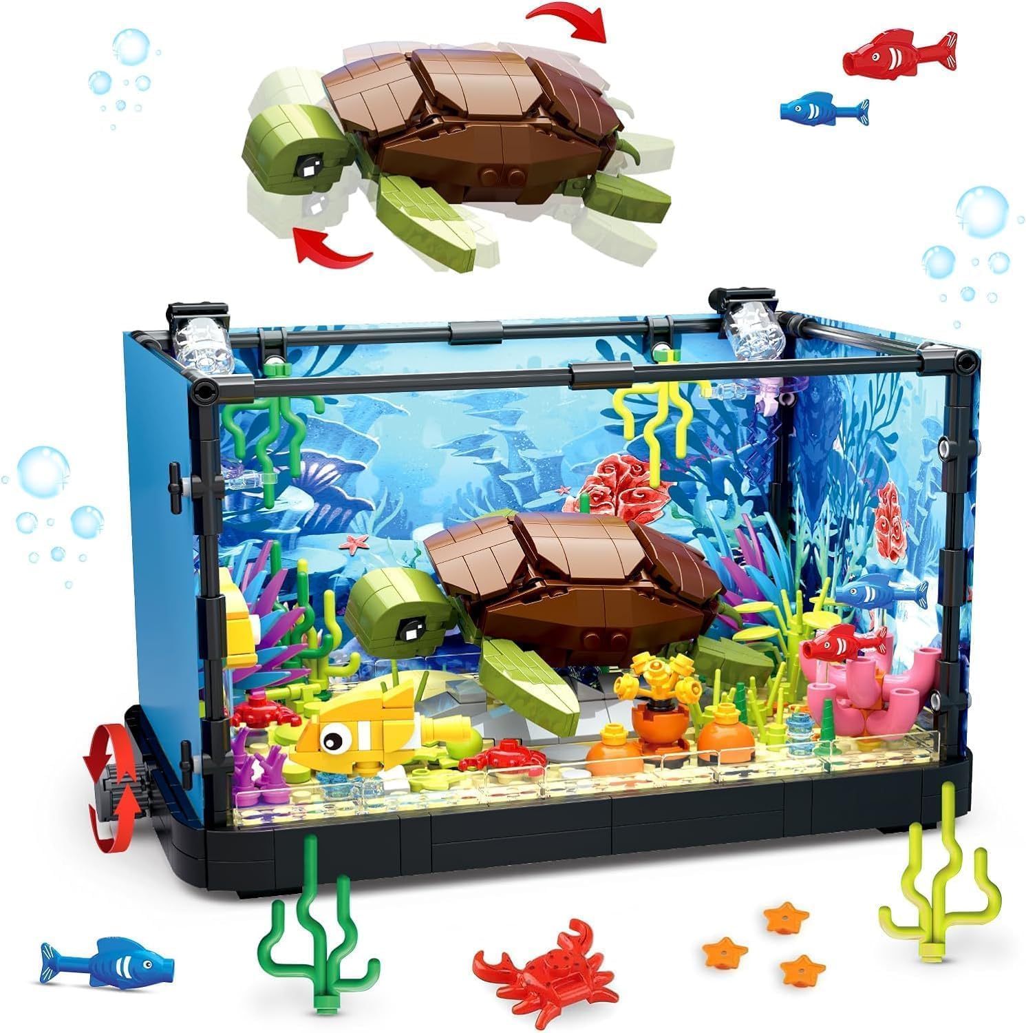 QLT Fish Tank Building Set with Light,Fish Tank Aquarium Creative Marine Animals...