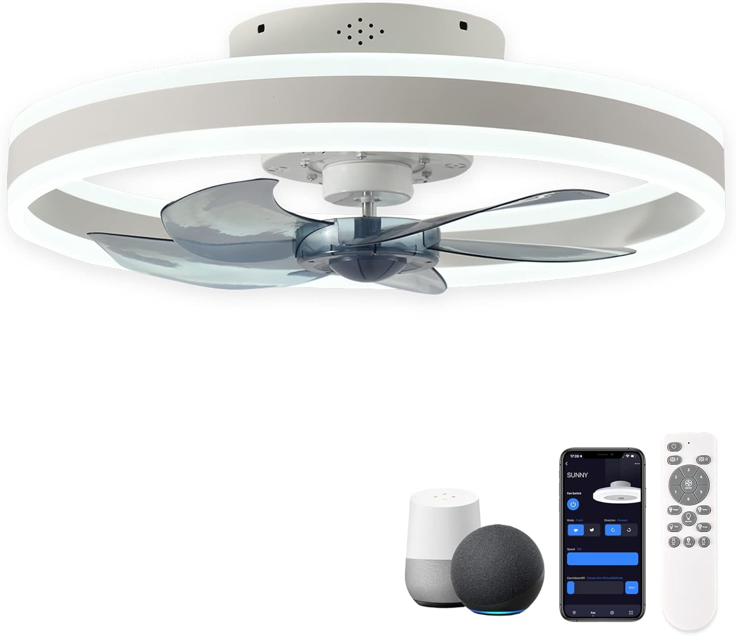 CHANFOK 20'' Smart Ceiling Fans with Lights Compatible with Alexa and Google Ass...