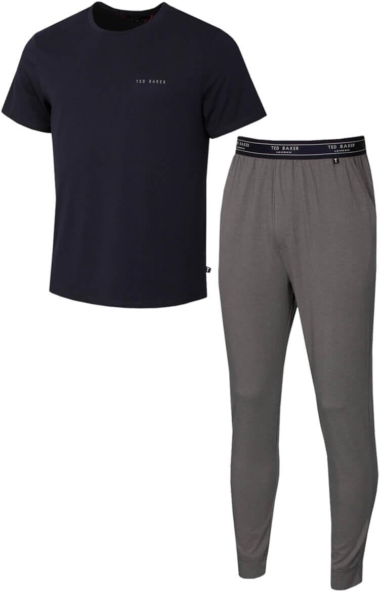 Ted Baker Mens T Shirt And Jogger Comfort Loungewear Pyjamas Set L Navy/Light Gr...