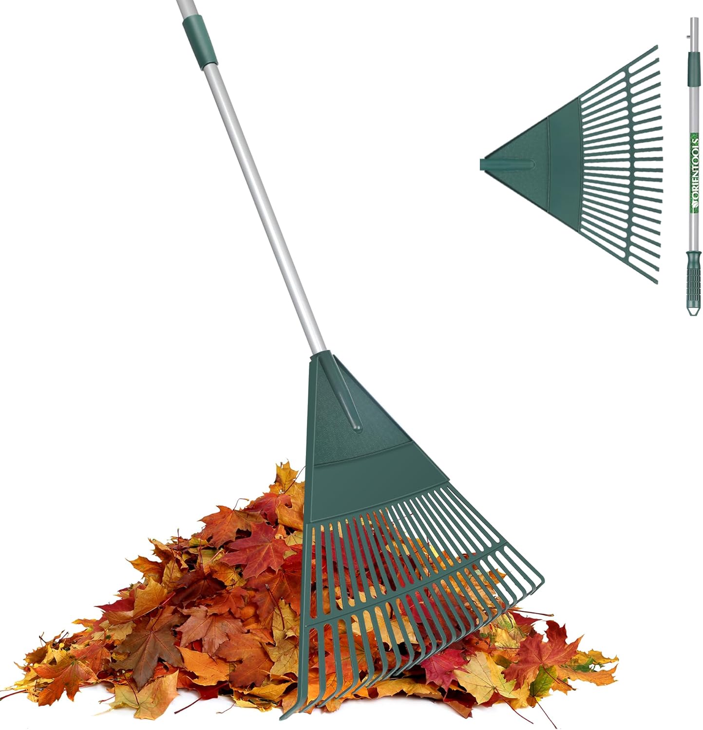 ORIENTOOLS Garden Leaf Rake, Adjustable Lightweight Steel Handle Poly Shrub Rake...