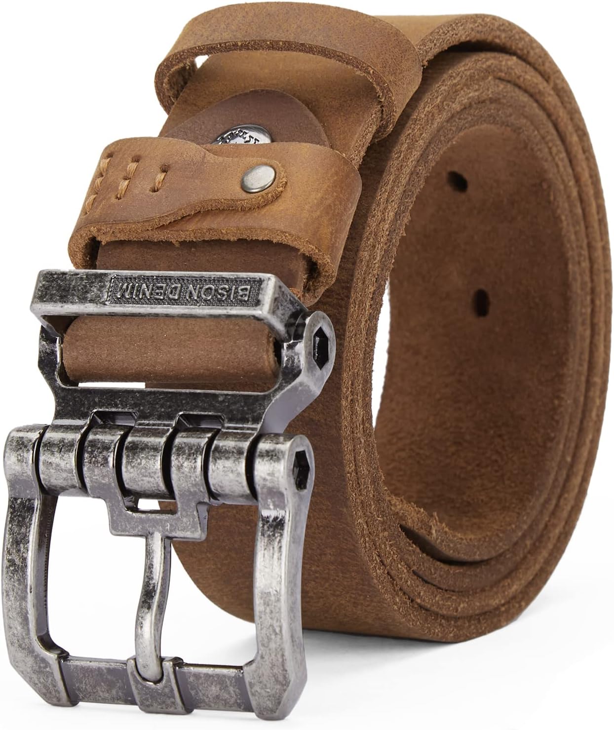 BISON DENIM Men's Belt - Leather Waistband with Anti-Scratch Pin Great for Jeans...