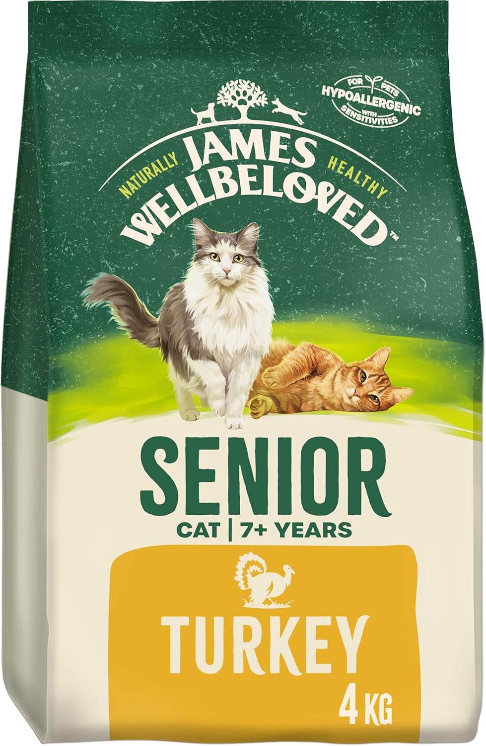 James Wellbeloved Senior Turkey 4 kg Bag, Hypoallergenic Dry Cat Food Turkey 4 k...