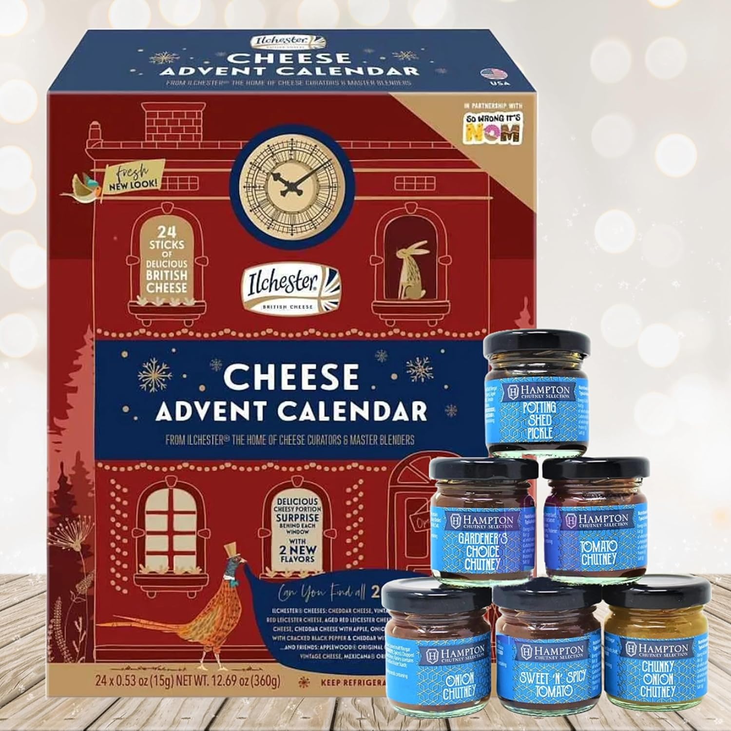 TOPLINE Cheese & Chutney Christmas Hamper Set - Ilchester 24 Days Cheese Advent...