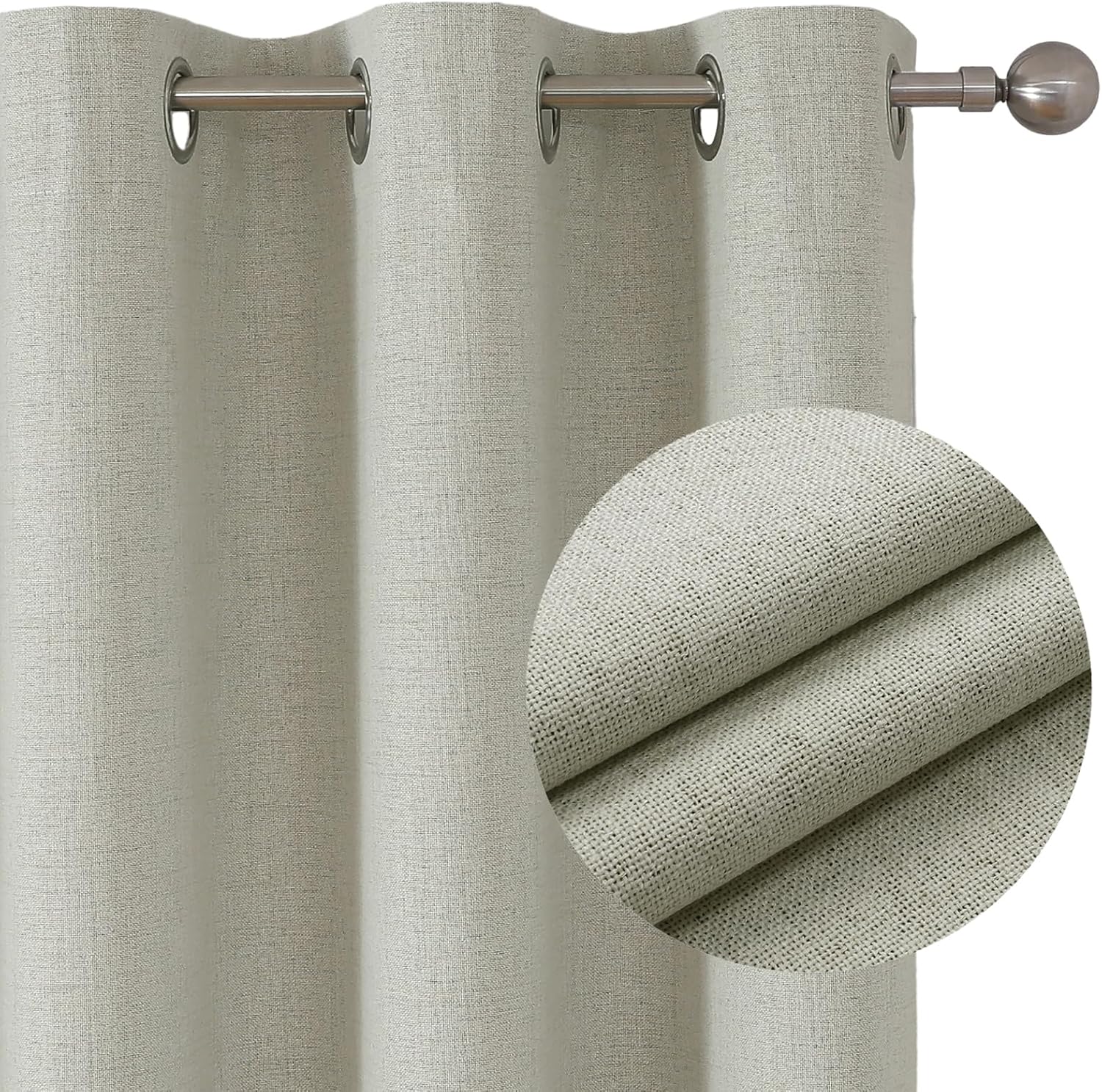 Joydeco 100% Blackout Linen Curtains Bedroom, Thermal Insulated Burlap Eyelet Cu...