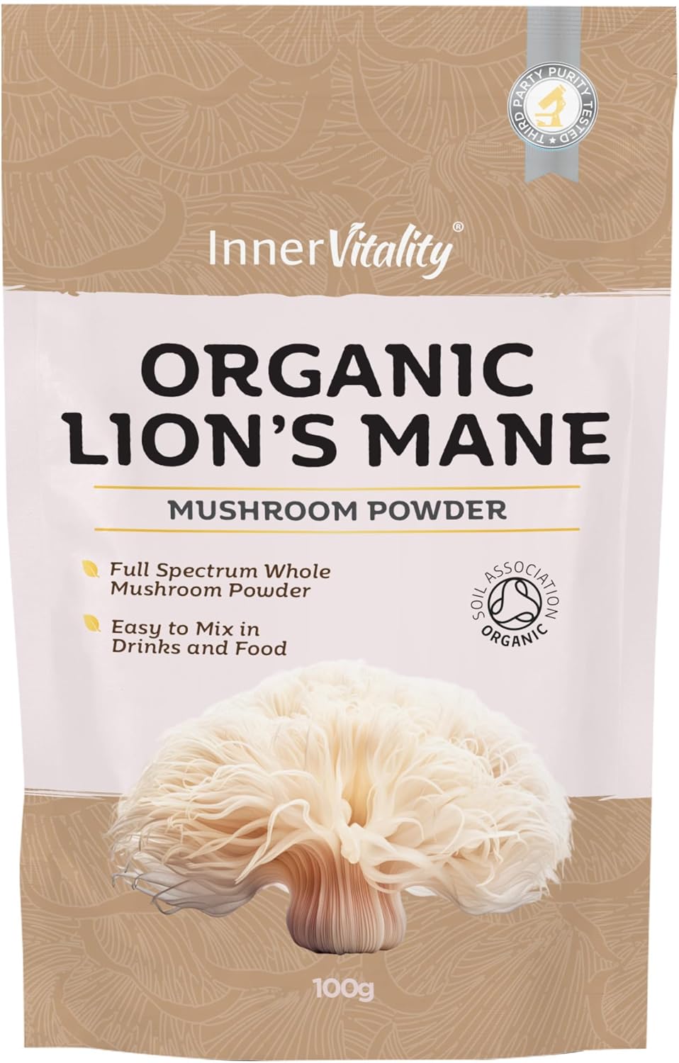 Organic Lions Mane Mushroom Powder - 100g High Strength Full Spectrum Lions Mane...
