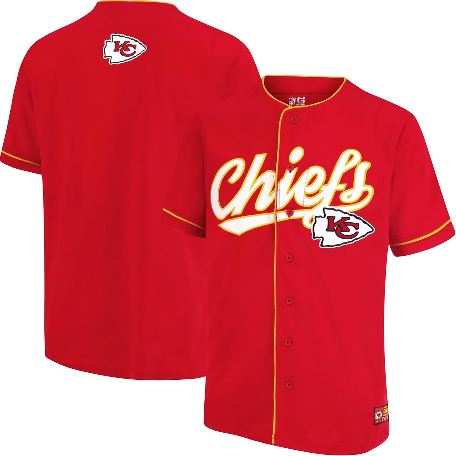 Ultra Game NFL Mens Game Day Button Down Baseball Mesh Jersey Shirt Kansas City...