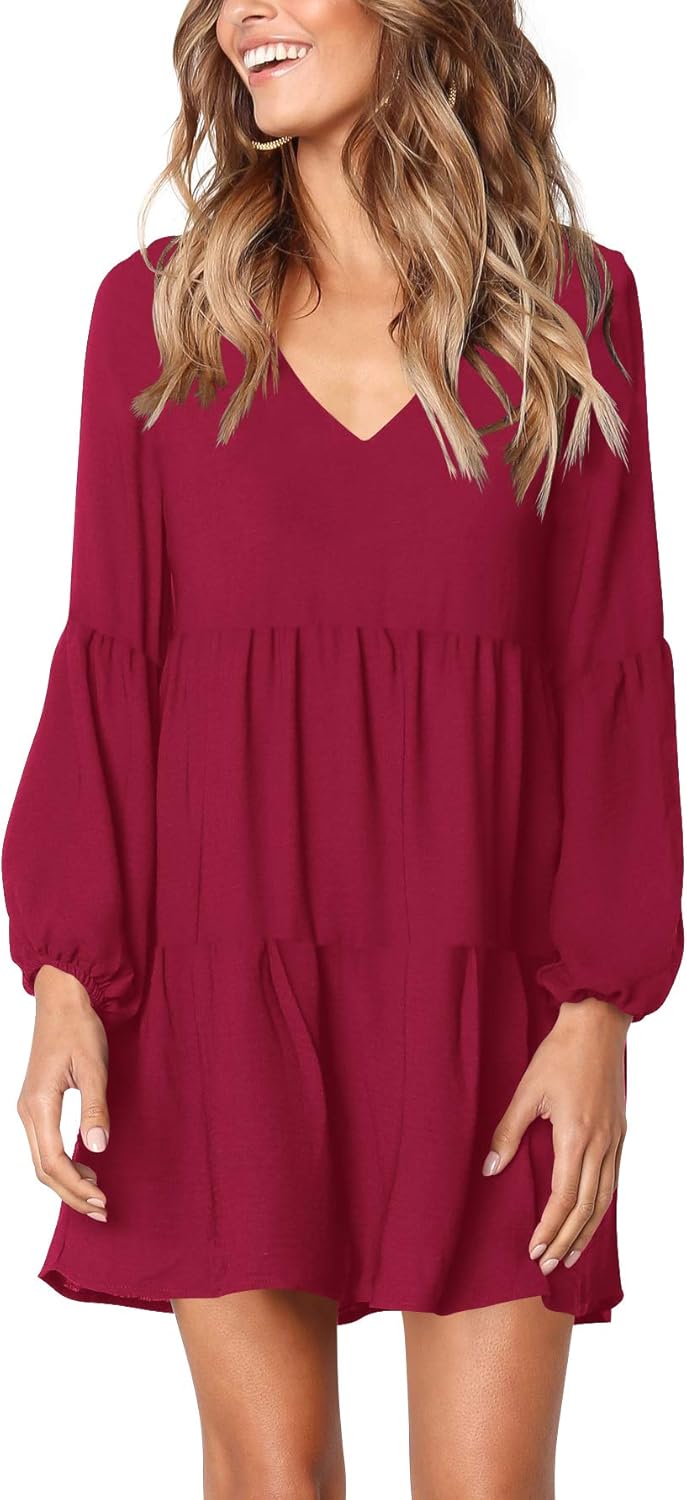 Amoretu Women Summer Tunic Dress V Neck Casual Loose Flowy Swing Shift Dress Med...