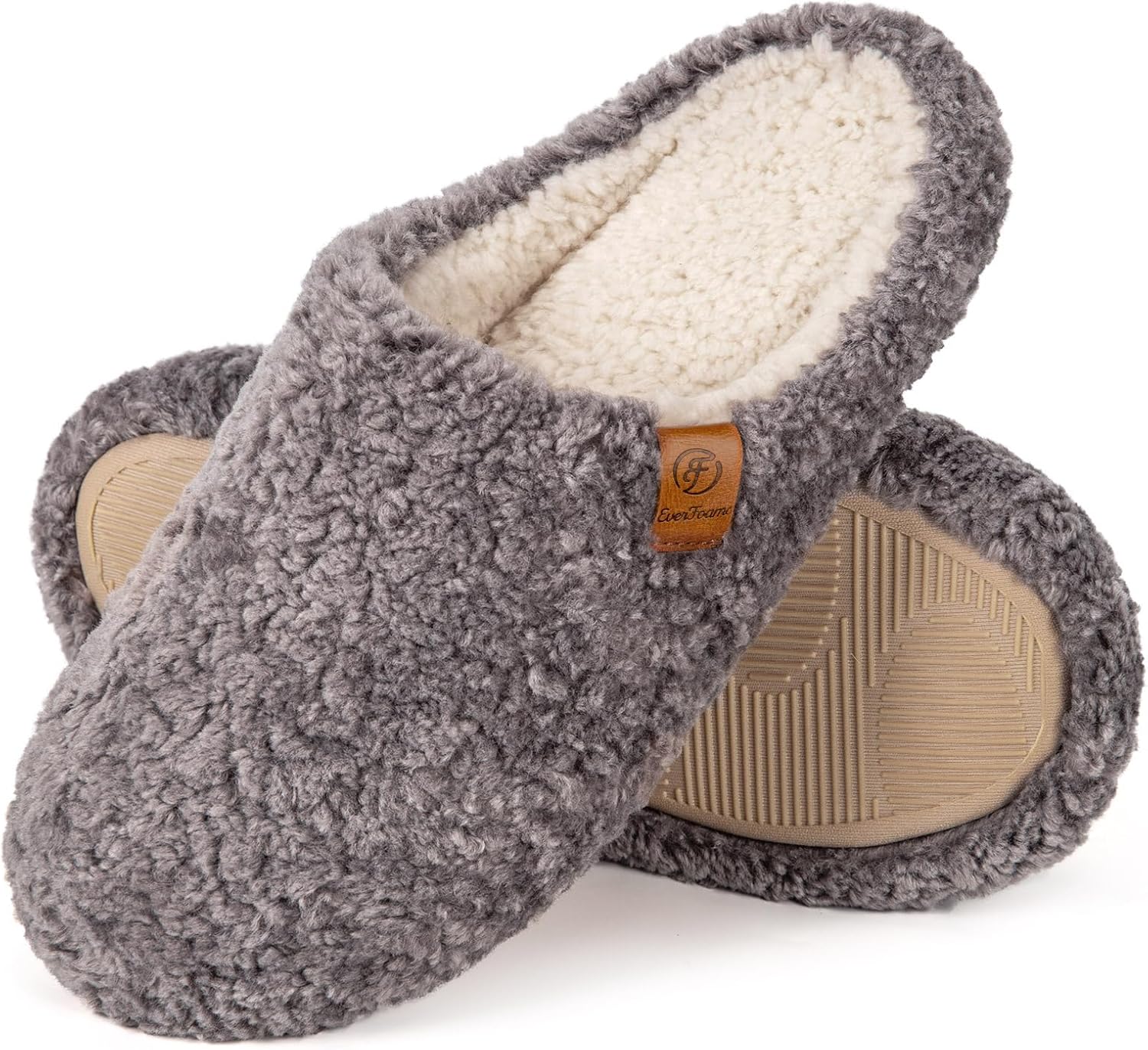 EverFoams Women's Fuzzy Slip-on Slippers Soft Comfy Memory Foam Indoor House Sho...
