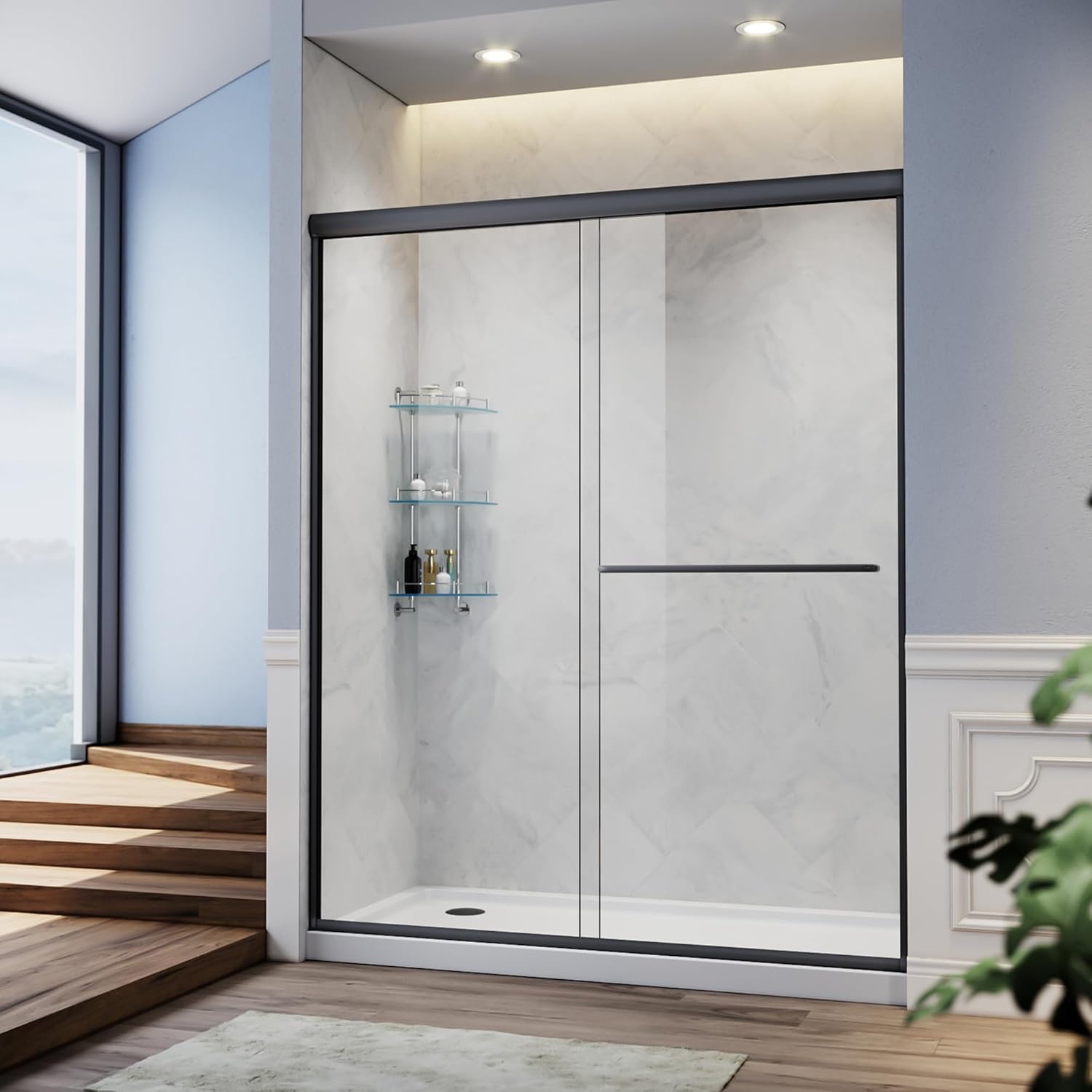 SUNNY SHOWER 58.5-60 in.W x 72 in.H Glass Shower Door, Semi Frameless Double Sli...