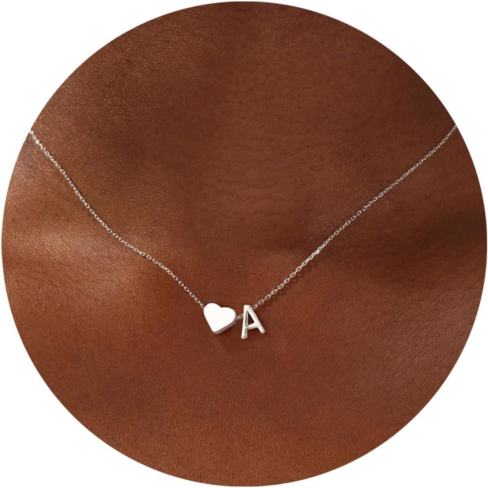 Turandoss Gold Heart Initial Necklace for Women, 18K Real Gold Plated Heart Init...