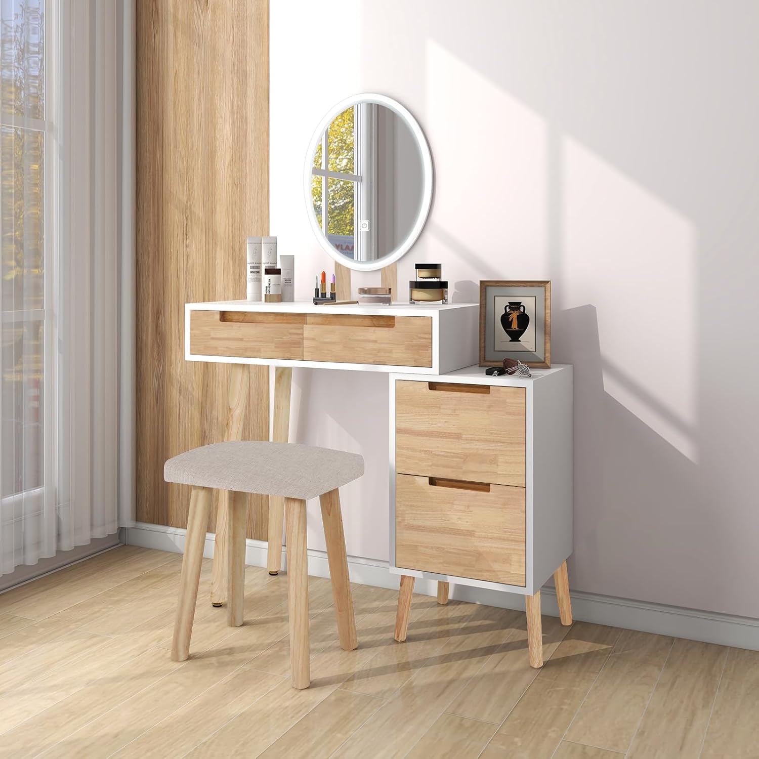 YOURLITE Dressing Table with 3 Adjustable Lighted Mirror, Vanity Table with Nigh...