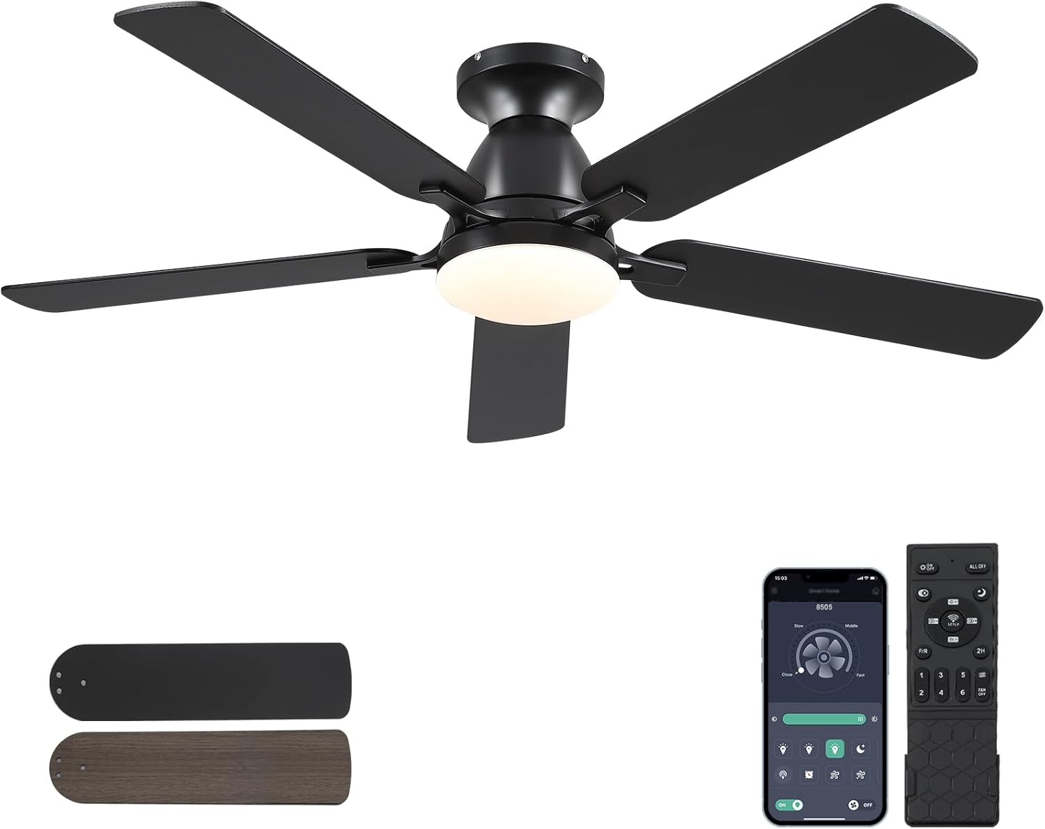 Ceiling Fans with Lights- 52" Low Profile Indoor Ceiling Fan with Light and Remo...