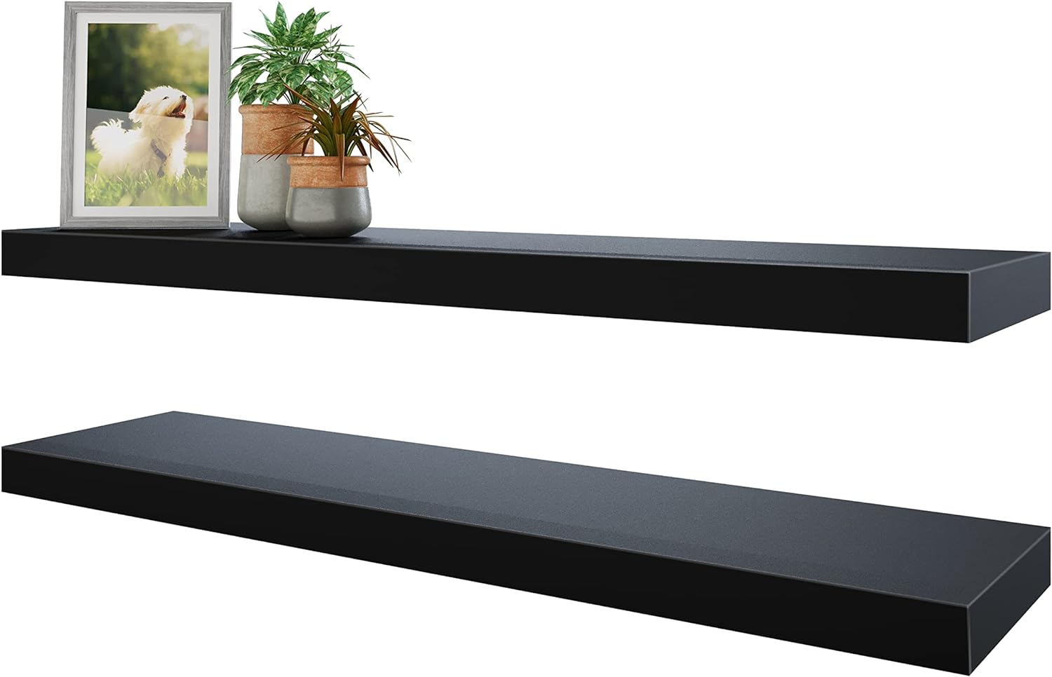 BAMEOS Floating Shelves, 31W x 8D Black Wall Mounted Wooden Shelves with Invisib...