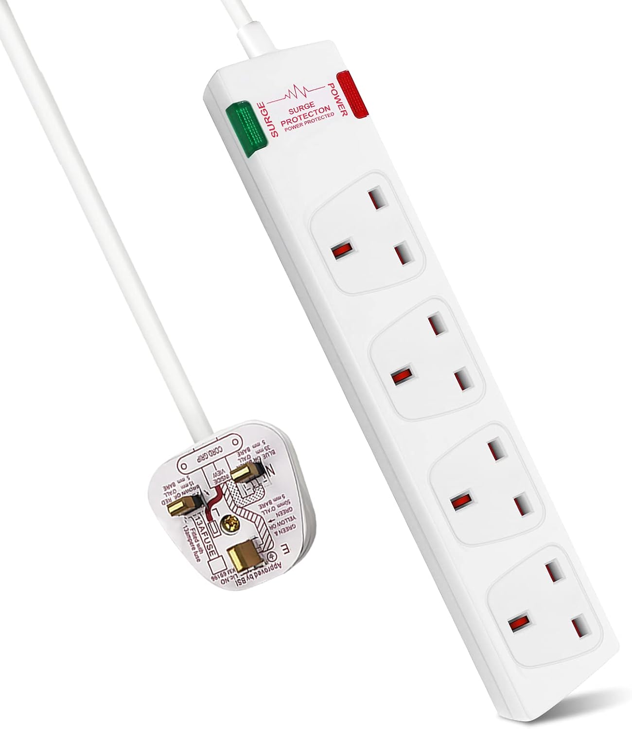 ExtraStar 4 Way Extension Lead with Surge Protection, 13A/250V~ Multi Sockets Po...