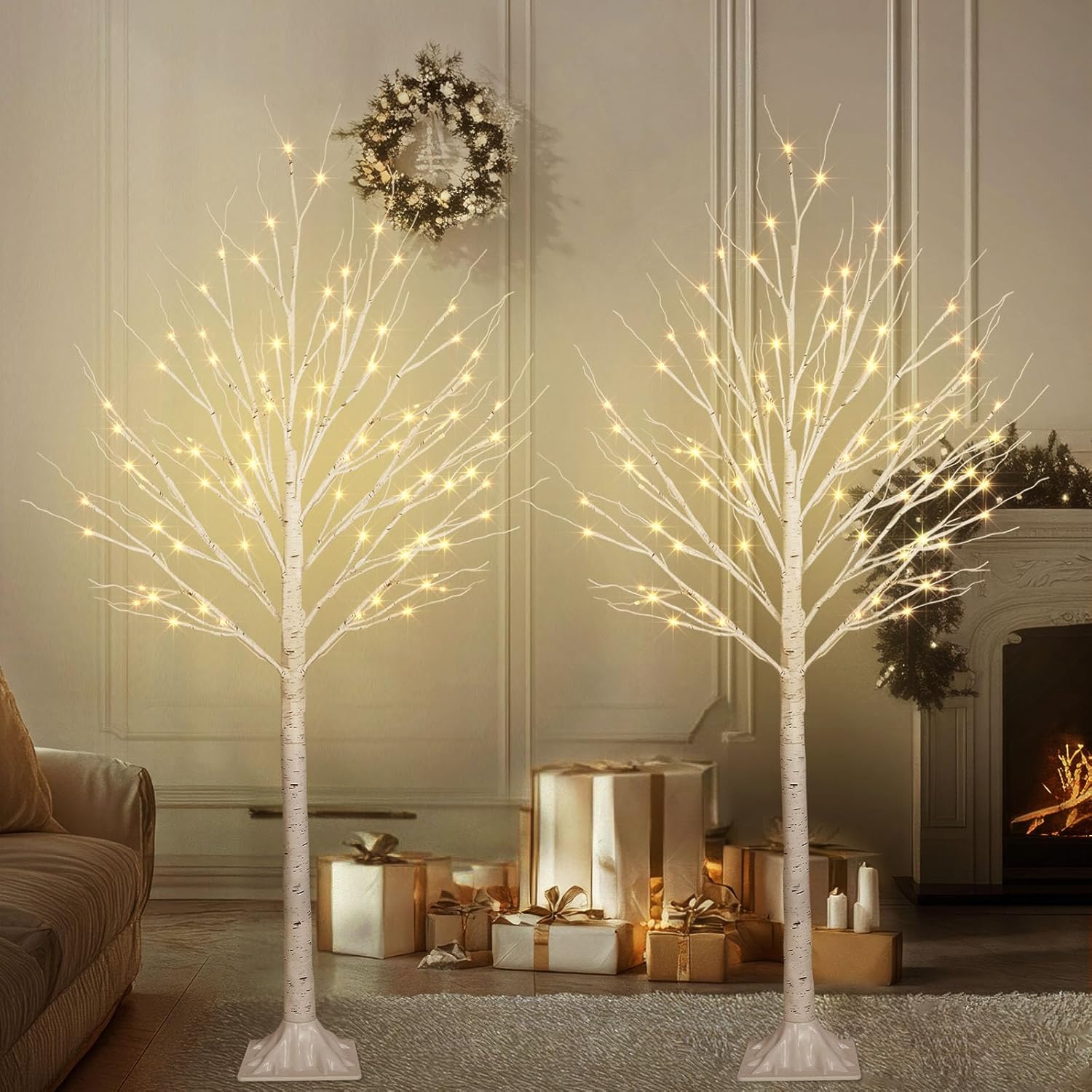Christmas Decorations Indoor, 2Pack 5FT Birch Tree with 200LED Lights, Fairy Lig...