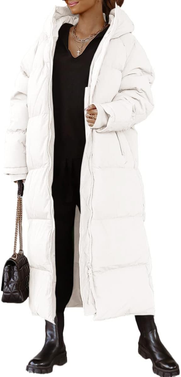 Shanfetl Women Long Quilted Coat Hooded Maxi Length Long Sleeve Puffer Jacket Pa...