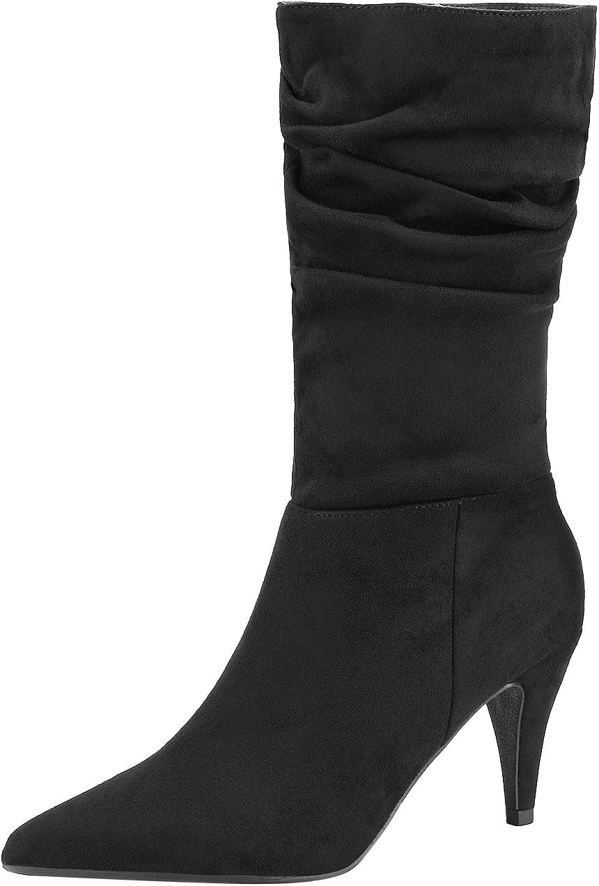 DREAM PAIRS Women's High Heel Mid Calf Boots Slouchy Pointed Toe Fall Boots 7.5...