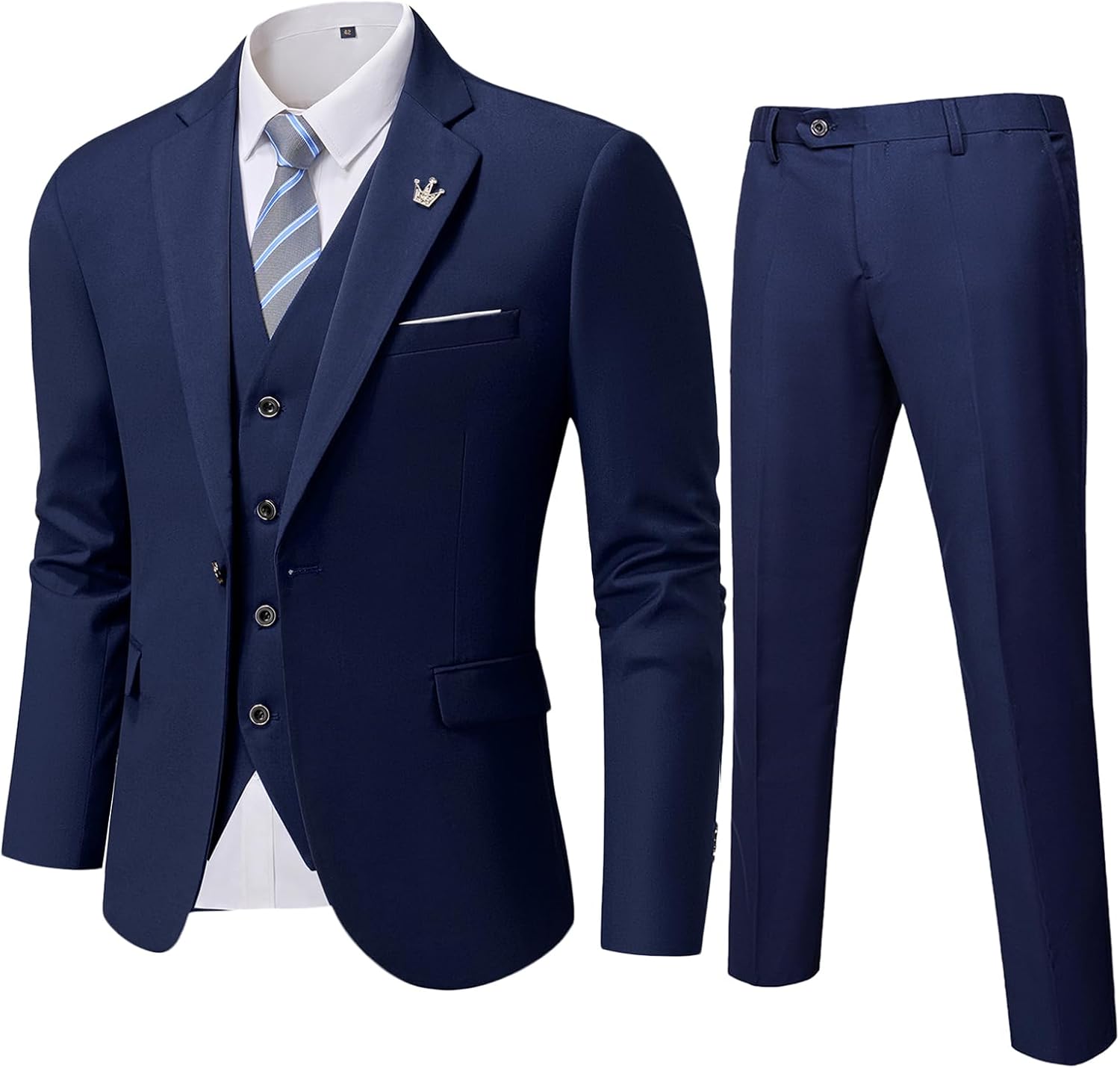 MYS Men's 3 Piece Slim Fit Suit Set, One Button Solid Jacket Vest Pants with Tie...
