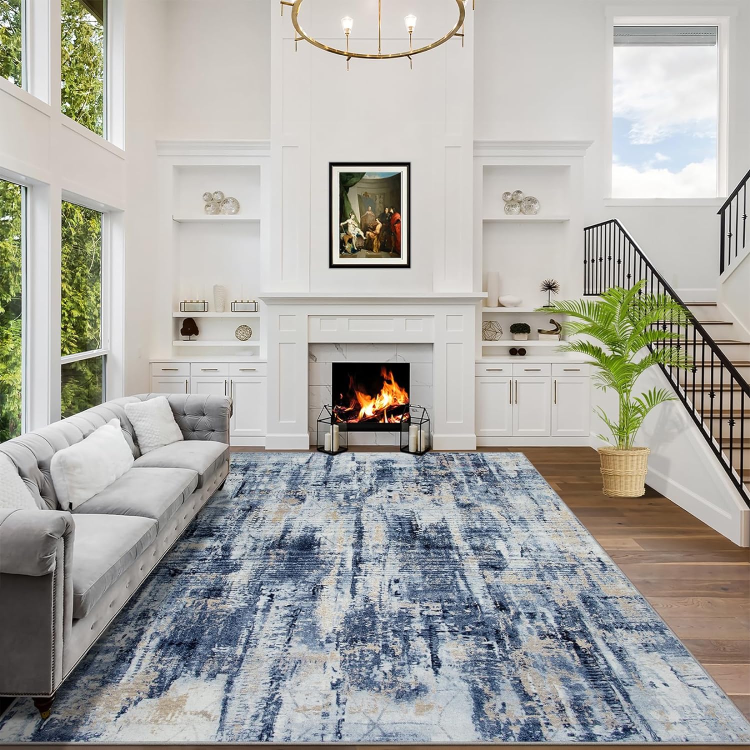 10x14 Area Rugs Washable Rug: Modern Abstract Living Room Rug Soft Anti-Skid Thi...
