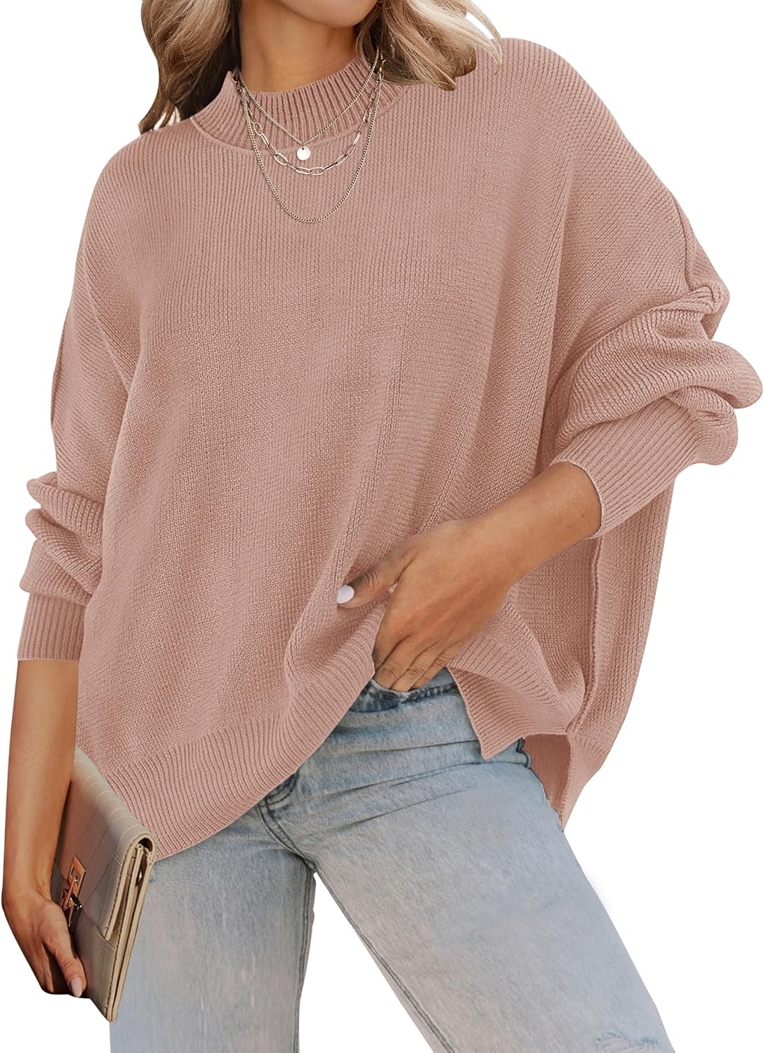 ZESICA Women's 2024 Fall Casual Long Sleeve Crew Neck Side Slit Oversized Ribbed...