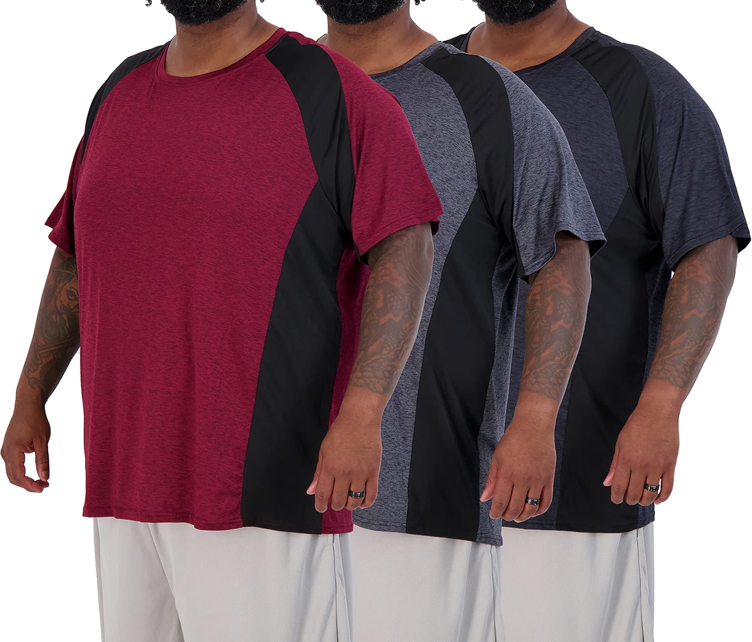Real Essentials 3 Pack: Men’s Big & Tall Tech Stretch Long-Sleeve & Short-Sleeve...