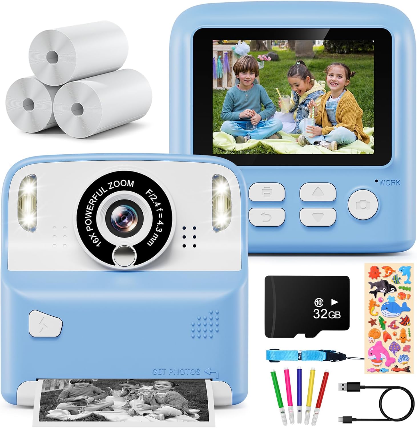 Kids Camera Instant Print,Kaishengyuan 1080P Instant Camera for Kids, 2.4" Scree...